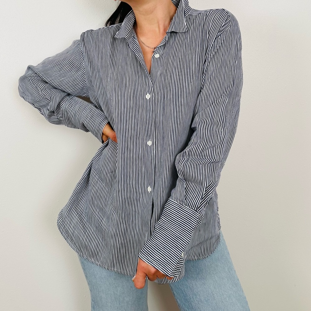 New Frame striped button down shirt linen oversized poplin striped